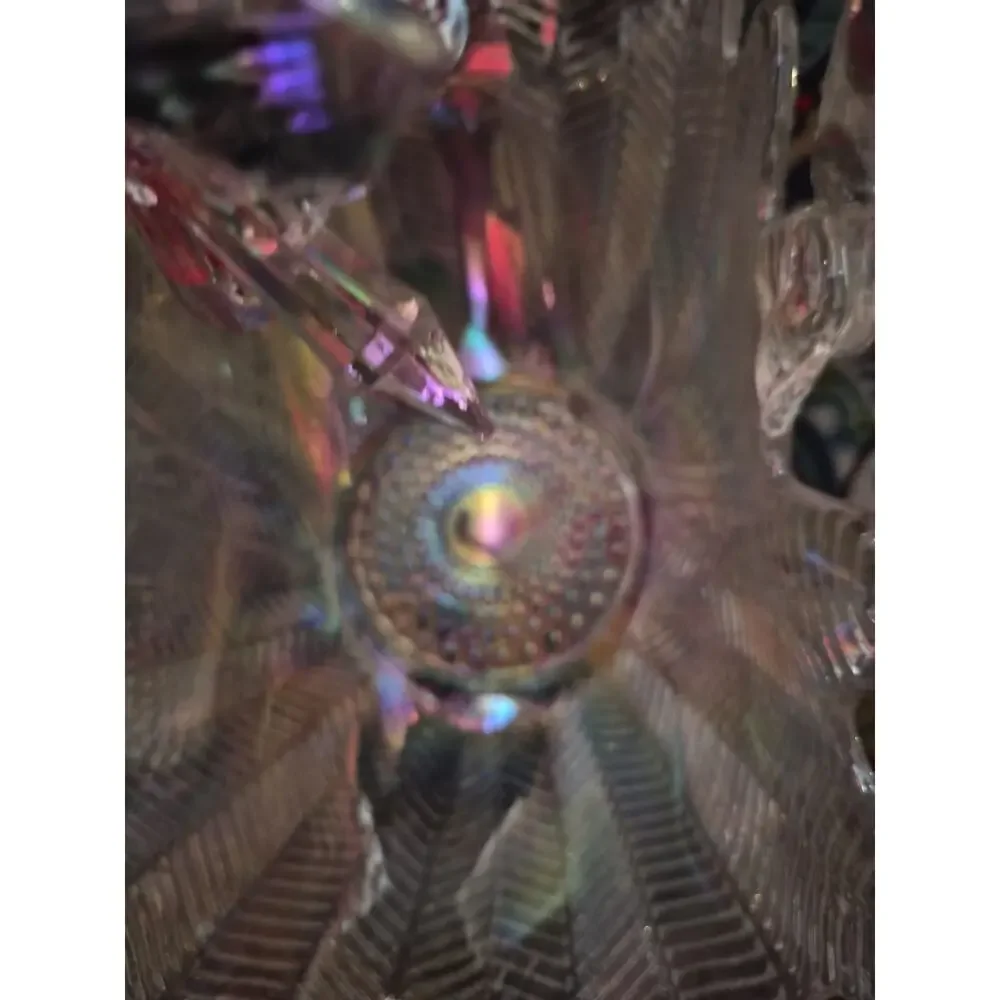 Vintage LE Smith Feather And Fern Crystal Lustre Carnival Glass Basket With